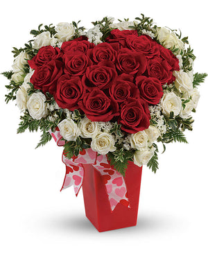 Heart and Soul heart-shaped red flower arrangement - Premium size