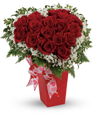 Heart and Soul heart-shaped red flower arrangement - Deluxe size