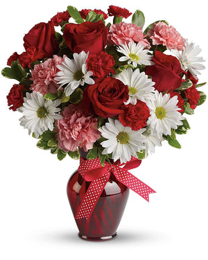 Hugs and Kisses red pink and white rose bouquet - Deluxe size