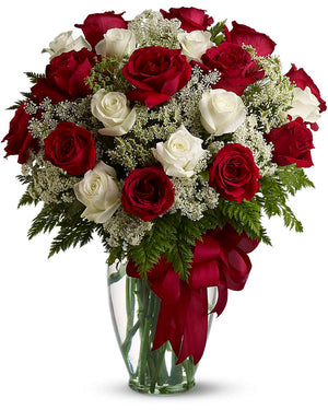 Love's Divine red and white long-stemmed rose bouquet - Standard size