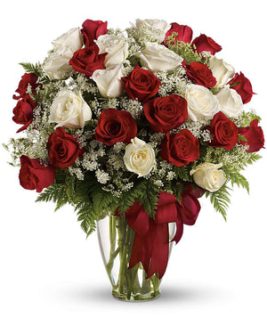 Love's Divine red and white long-stemmed rose bouquet - Premium size