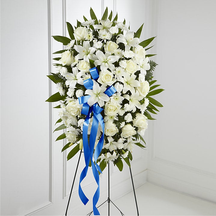 Exquisite Tribute Blue Ribbon Spray
